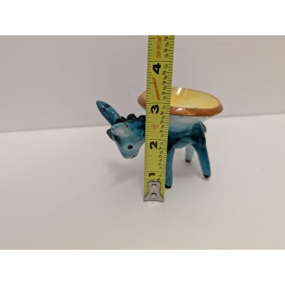 Hand-Painted Ceramic Donkey Trinket Bowl Figurine Yellow & Blue Lipari Majolica - Picture 9 of 10